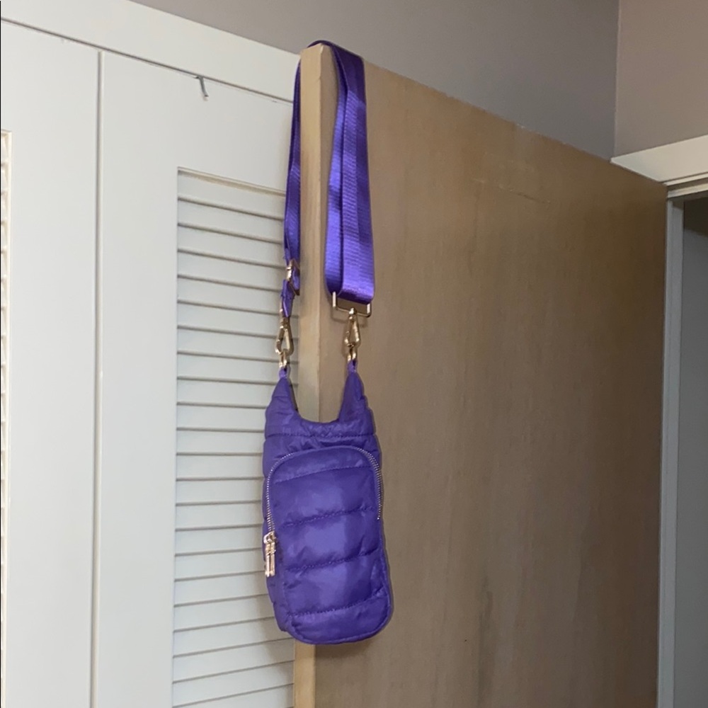 WanderFull Purple Puffer Crossbody Drink Holding Bag